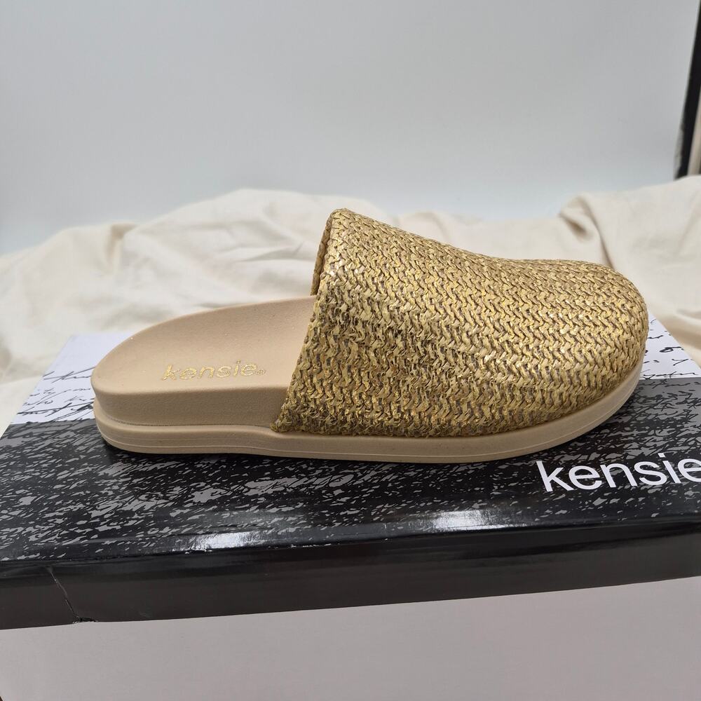 NEW Kensie Paislee clogs mule slip-on flat shoe metallic woven women's size 6